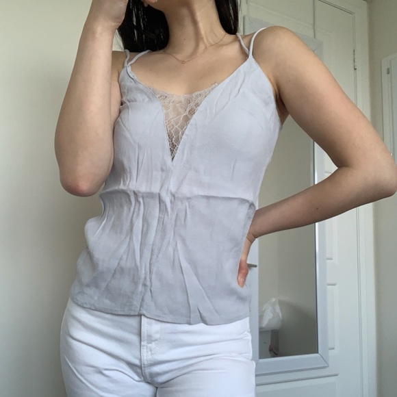 H&M Blue-Grey Chiffon Lace Tank Top - Picture 3 of 4